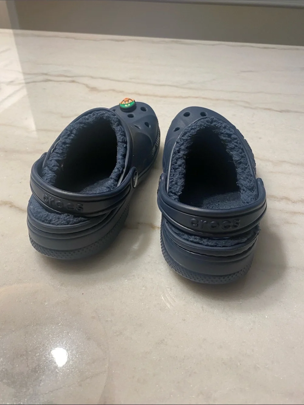 CROCS Navy Blue Fuzzy-Lined Kids Clogs with Character Charm